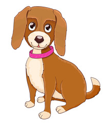 Cute cartoon doggy with collar on white. vector
