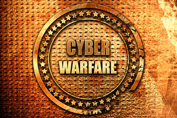 Cyber warfare background, 3D rendering, grunge metal stamp
