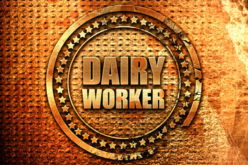 dairy worker, 3D rendering, grunge metal stamp