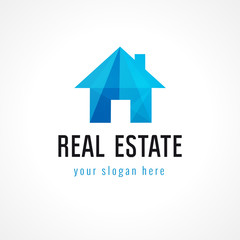 Real-estate vector logo. House for sale. Property agency, building, insurance, buying, investment, constructing, repair, cleaning, cottages business. Country home architectural sign, crumpled paper.