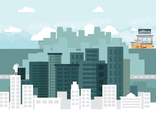 Obraz premium Promotional store flat illustration design, people looking through building