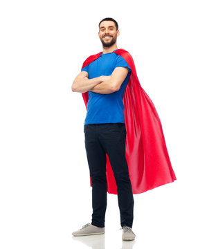 Happy Man In Red Superhero Cape