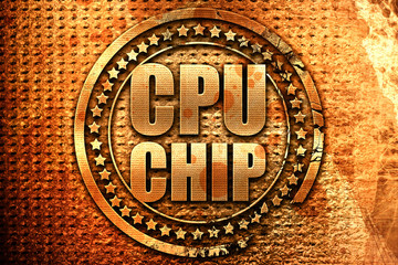 cpu chip, 3D rendering, grunge metal stamp