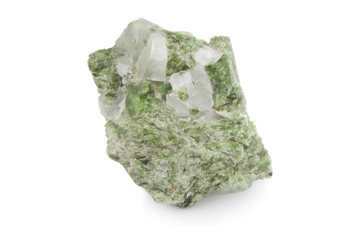 green mineral of clorite and quartz in white background