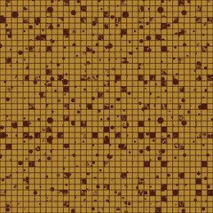 Seamless vector texture. Brown Grunge checkered background with dots, attrition, cracks. Old style abstract vintage design. Graphic illustration. Series of Grunge Old Seamless Patterns.