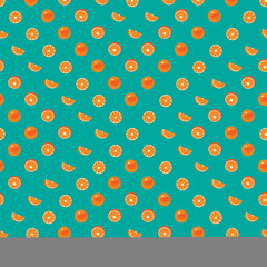 Orange with peel and orange slice seamless vector geometric pattern.