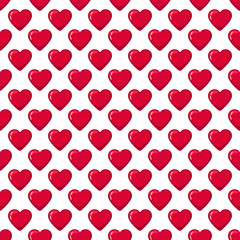 Naklejka na ściany i meble Red glossy sweetie hearts seamless pattern. Candy heart decoration background. Vector illustration