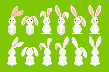 Cute ostern rabbit vector illustration. Easter cartoon bunny isolated on green background