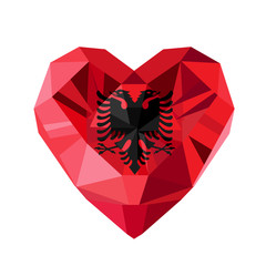 Vector crystal gem jewelry Albanian heart with the flag of Albania.