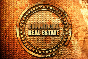 commercial estate, 3D rendering, grunge metal stamp