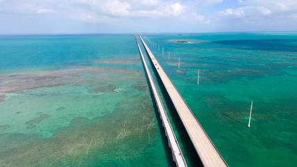Fototapeta na wymiar Bridge over Florida Keys, aerial view