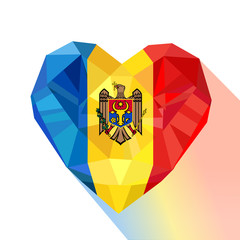 Vector crystal gem jewelry Moldavian heart with the flag of  the Moldova. 