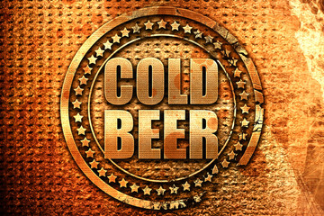 cold beer, 3D rendering, grunge metal stamp