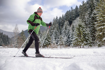 Active senior. Cross-country skiing