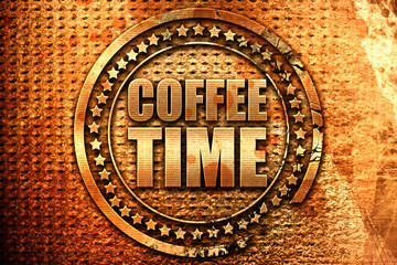 coffee time, 3D rendering, grunge metal stamp