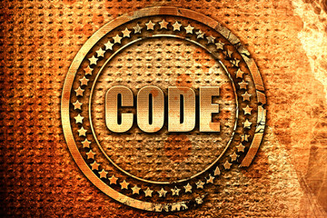 code, 3D rendering, grunge metal stamp