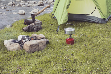 Cooking food in the camp.