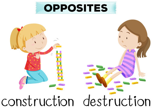 Flashcard for opposite words construction and destruction