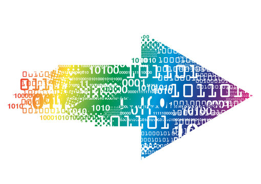 Colorful arrow with binary codes.
Colorful grunge arrow with binary codes.Vector available.