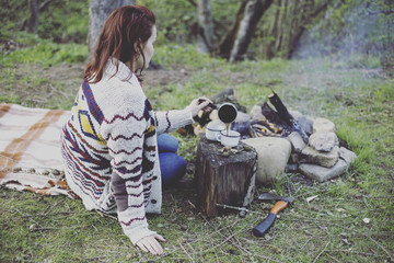 Cooking food in the camp.