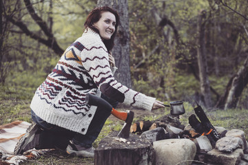 Cooking food in the camp.