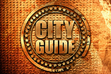 city guide, 3D rendering, grunge metal stamp
