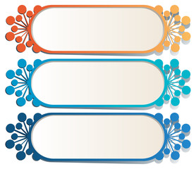 Three label design in blue and orange