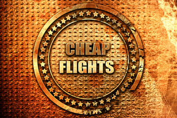 cheap flight, 3D rendering, grunge metal stamp