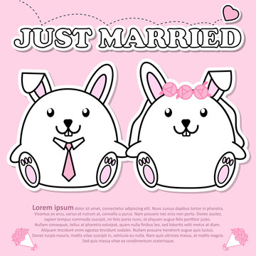 Lovely couple cute Rabbit just married in Valentine and paper cut sticker concept