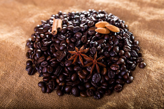 coffee grains on sackcloth