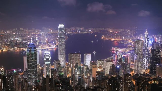 Time-lapse of Hong Kong city at night, view from The Peak