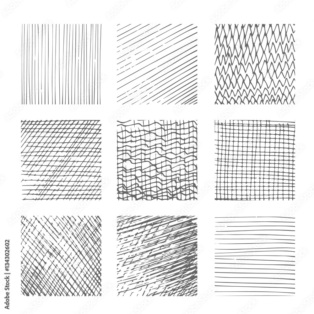 Poster hatching textures, cross lines, canvas pattern background vector set