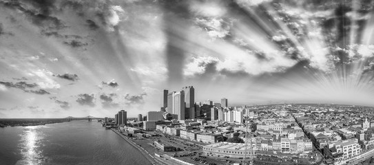 Black and white panoramic view of New Orleans, Louisiana