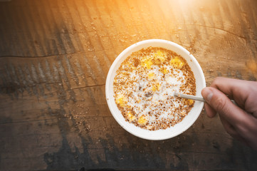 Muesli on the table,cereal.