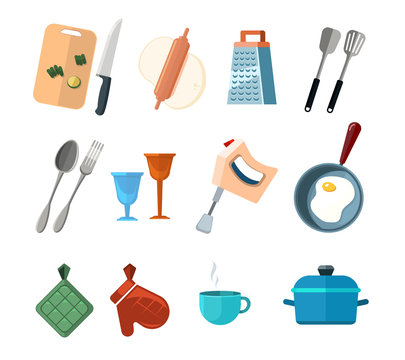 Vintage kitchen tools, home cooking vector icons set