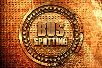 bus spotting, 3D rendering, grunge metal stamp