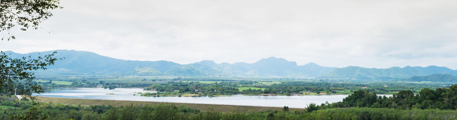 The panorama picture of the natural landscape of the lake and the mountain at the south of Thailand.