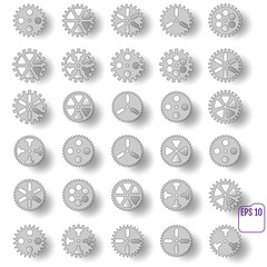 Gear collection machine gear on a white background: wheel cogwhe