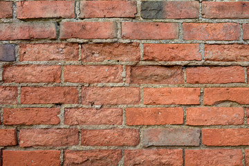 Wall with bricks damaged by the weather