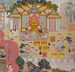 Buddhist temple mural painting in  Thailand © boonsom