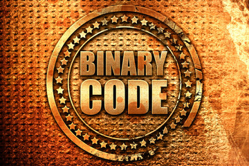 binary code, 3D rendering, grunge metal stamp