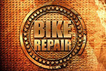 bike repair, 3D rendering, grunge metal stamp