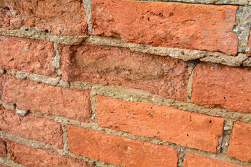 Wall with bricks damaged by the weather