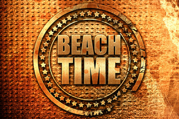 beach time, 3D rendering, grunge metal stamp