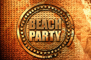 beach party, 3D rendering, grunge metal stamp