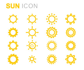 Vector yellow sun icons set