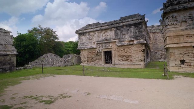 The Nunnery, Zona Central, Chichen tza, UNESCO World Heritage, Mayan and Toltec archaeological excavation, Yucatan Peninsula, Mexico, Central America, Sep 2016, tracking shot