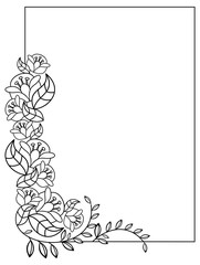 Elegant vertical frame with contours of flowers. Vector clip art.