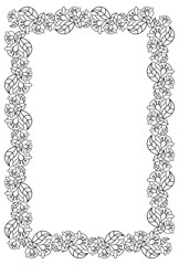 Elegant vertical frame with contours of flowers. Vector clip art.