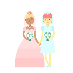 Wedding couple, cute flat characters, brides, happy  girls